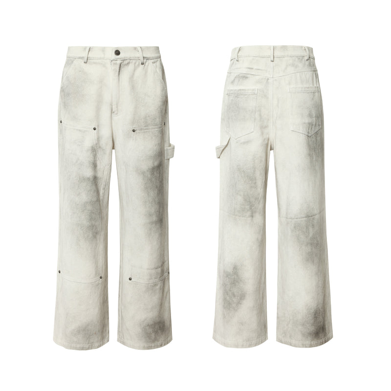 Washed Utility Cargo Jeans | Straight-Leg Cotton Denim