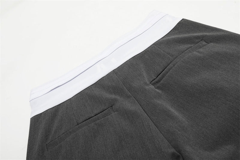 Contrast Waistband Wide-Leg Trousers | Two-Tone Pleated Pants