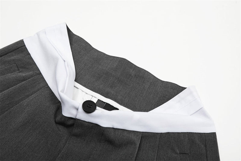 Contrast Waistband Wide-Leg Trousers | Two-Tone Pleated Pants