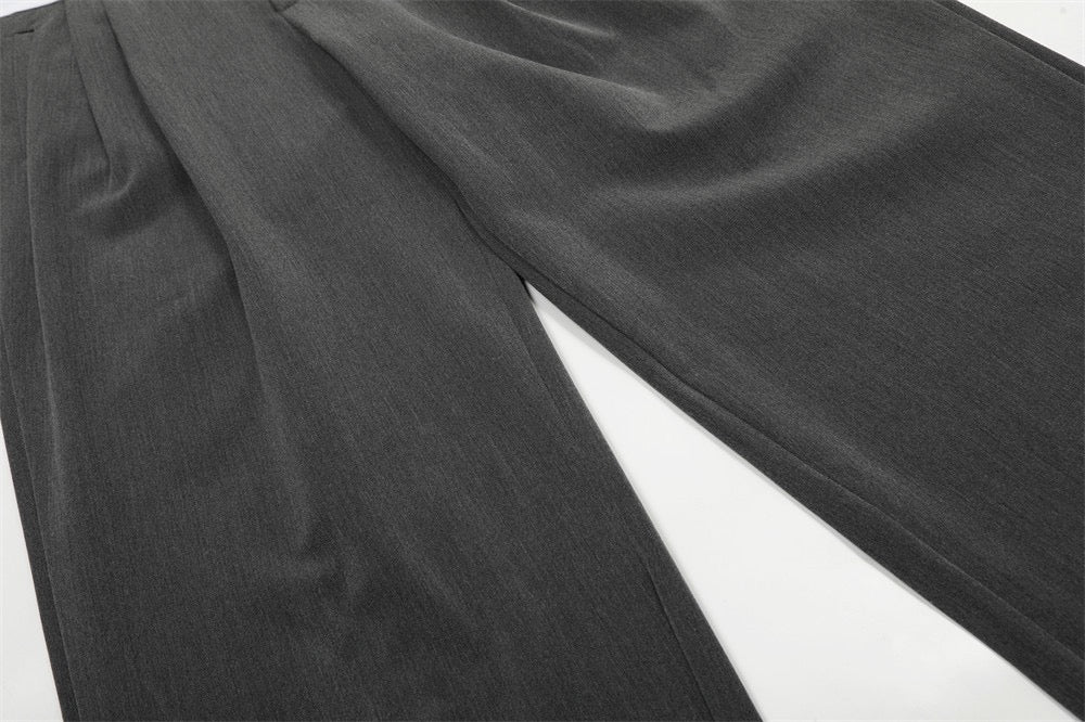 Contrast Waistband Wide-Leg Trousers | Two-Tone Pleated Pants
