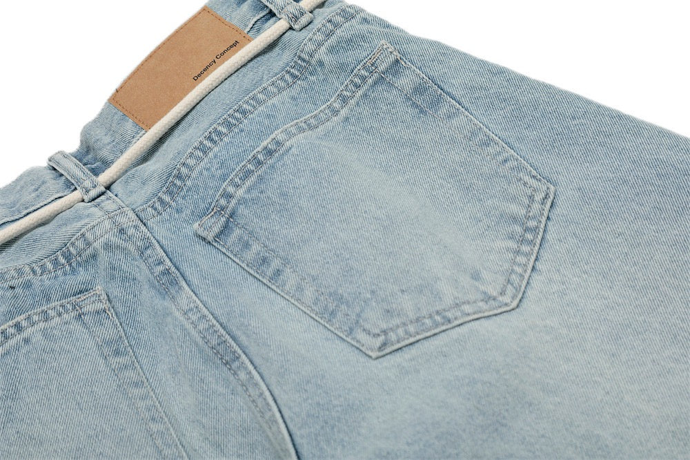 Omirad Rope-Belt Light-Wash Wide-Leg Jeans | SEAKOFF
