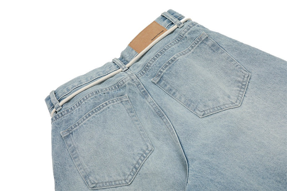 Omirad Rope-Belt Light-Wash Wide-Leg Jeans | SEAKOFF