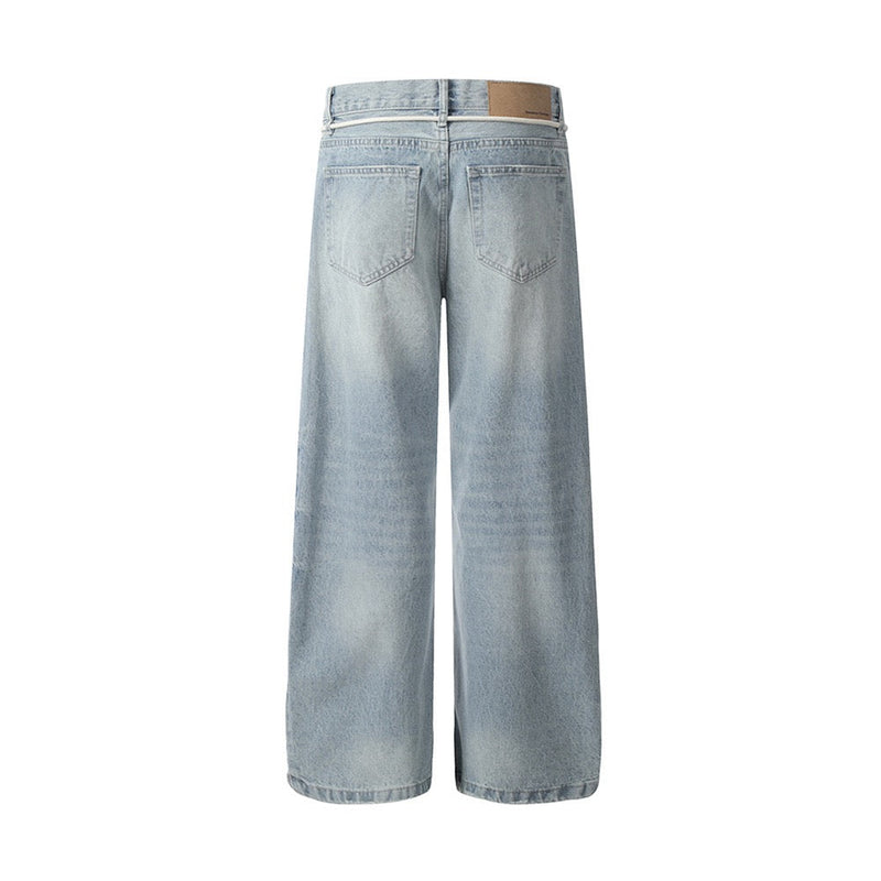 Omirad Rope-Belt Light-Wash Wide-Leg Jeans | SEAKOFF