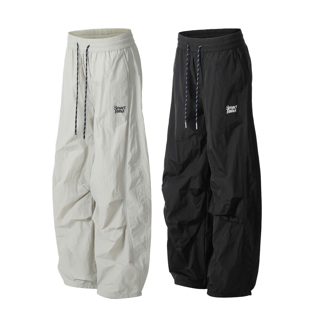 Smart Break Wide-Leg Nylon Track Pants | Cream & Black