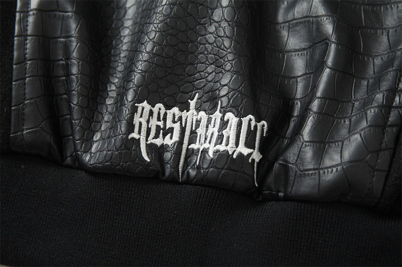 Gothic Cross Panel Bomber Jacket | Faux-Croc Contrast Sleeves