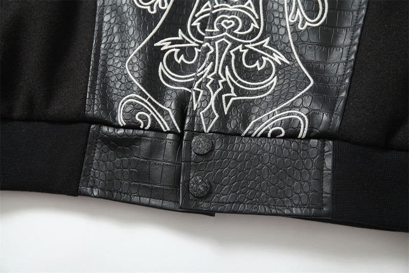 Gothic Cross Panel Bomber Jacket | Faux-Croc Contrast Sleeves