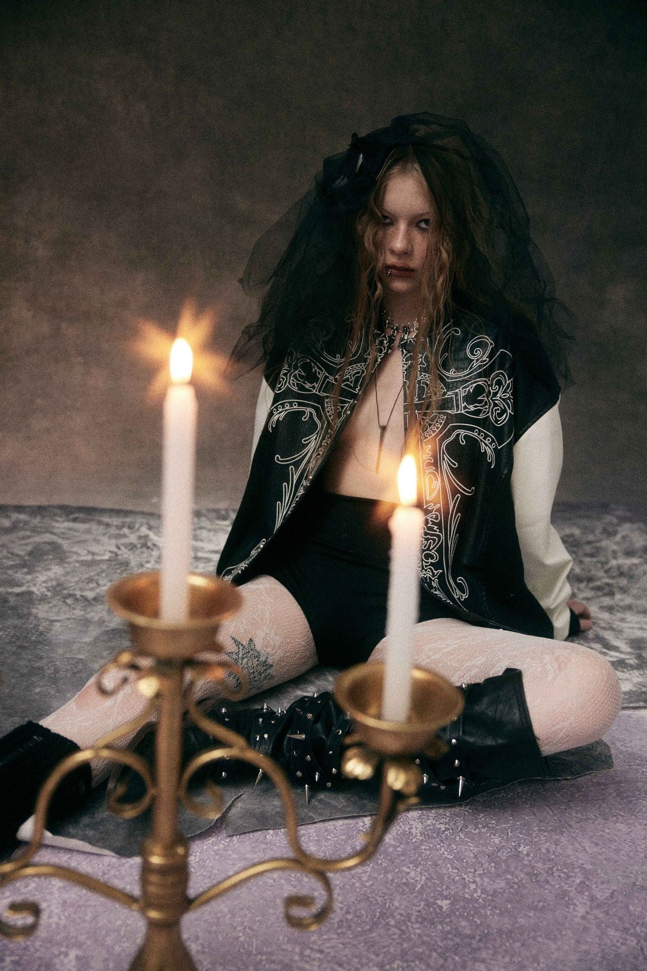 Gothic Cross Panel Bomber Jacket | Faux-Croc Contrast Sleeves