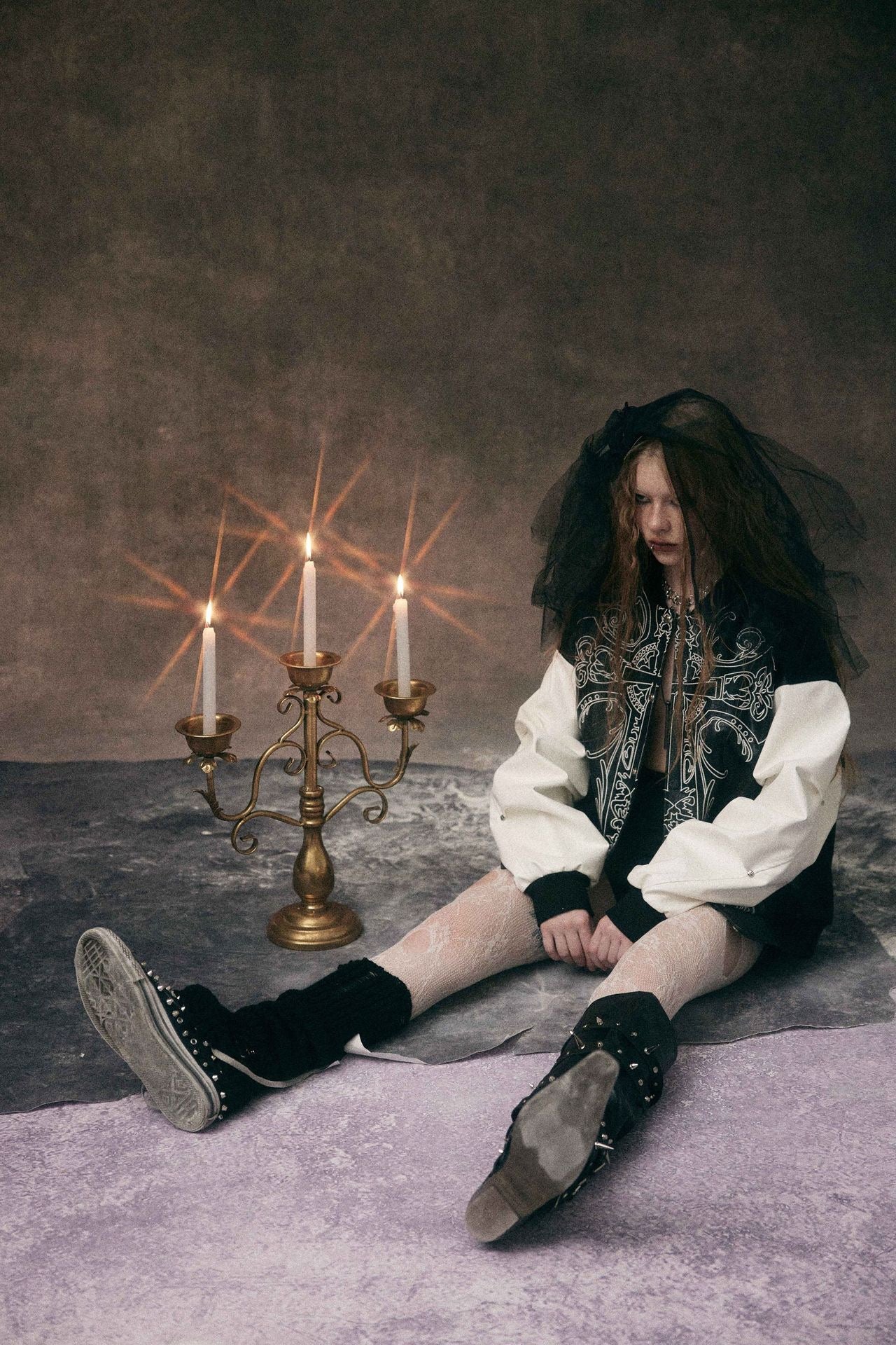 Gothic Cross Panel Bomber Jacket | Faux-Croc Contrast Sleeves