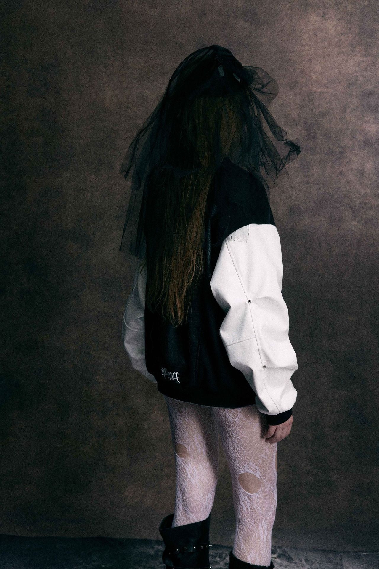 Gothic Cross Panel Bomber Jacket | Faux-Croc Contrast Sleeves