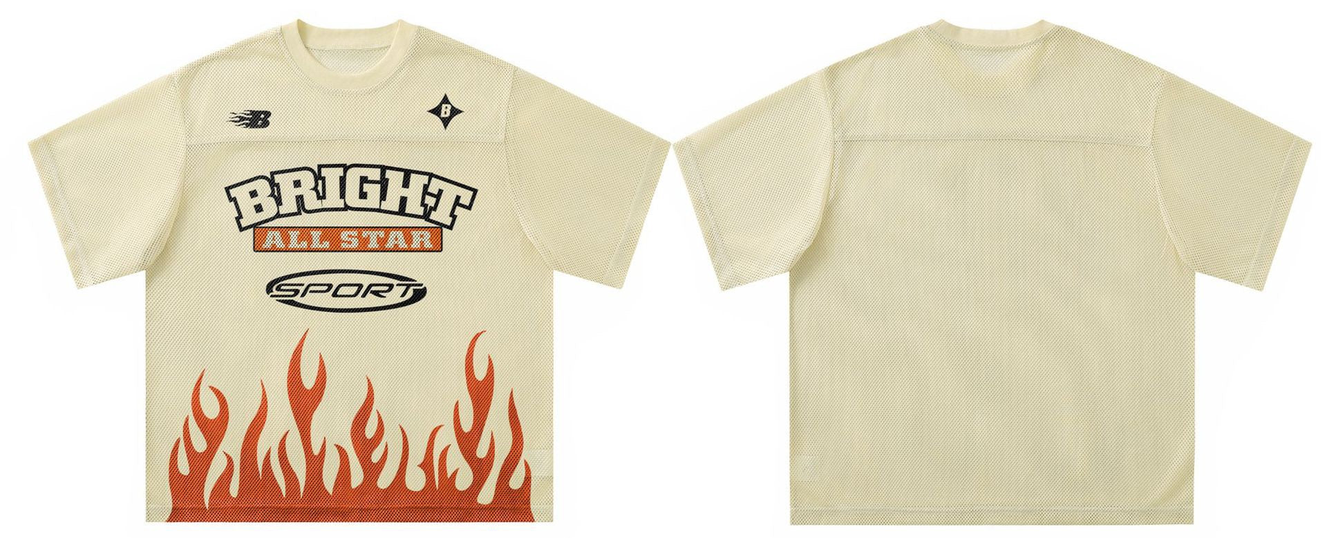 Bright All Star Flame Mesh Tee | Y2K Streetwear Graphic Top