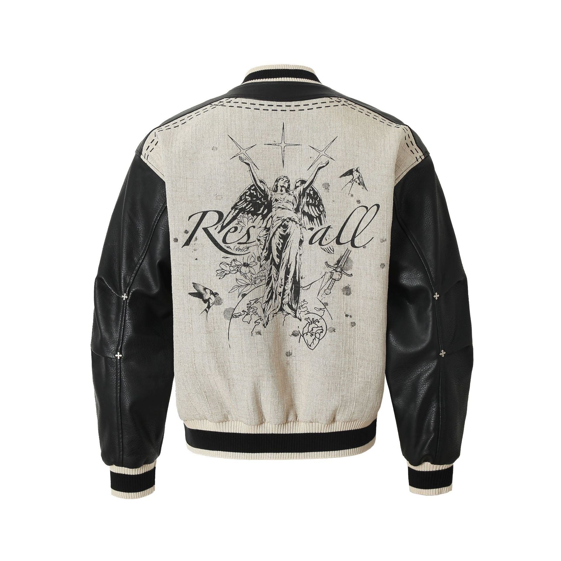 Omirad Illustrated Panel Varsity Jacket | Faux Leather Sleeves