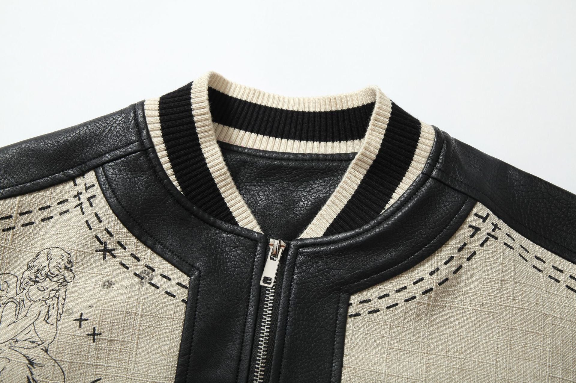 Omirad Illustrated Panel Varsity Jacket | Faux Leather Sleeves