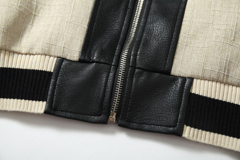 Omirad Illustrated Panel Varsity Jacket | Faux Leather Sleeves
