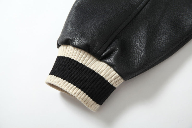 Omirad Illustrated Panel Varsity Jacket | Faux Leather Sleeves