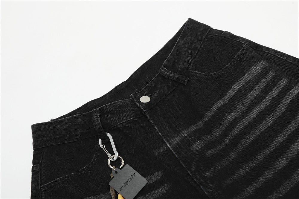 Omirad Courage Cross Embroidered Washed Black Denim Pants