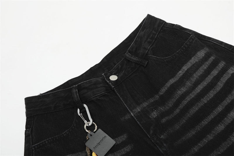 Omirad Courage Cross Embroidered Washed Black Denim Pants