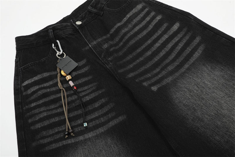 Omirad Courage Cross Embroidered Washed Black Denim Pants