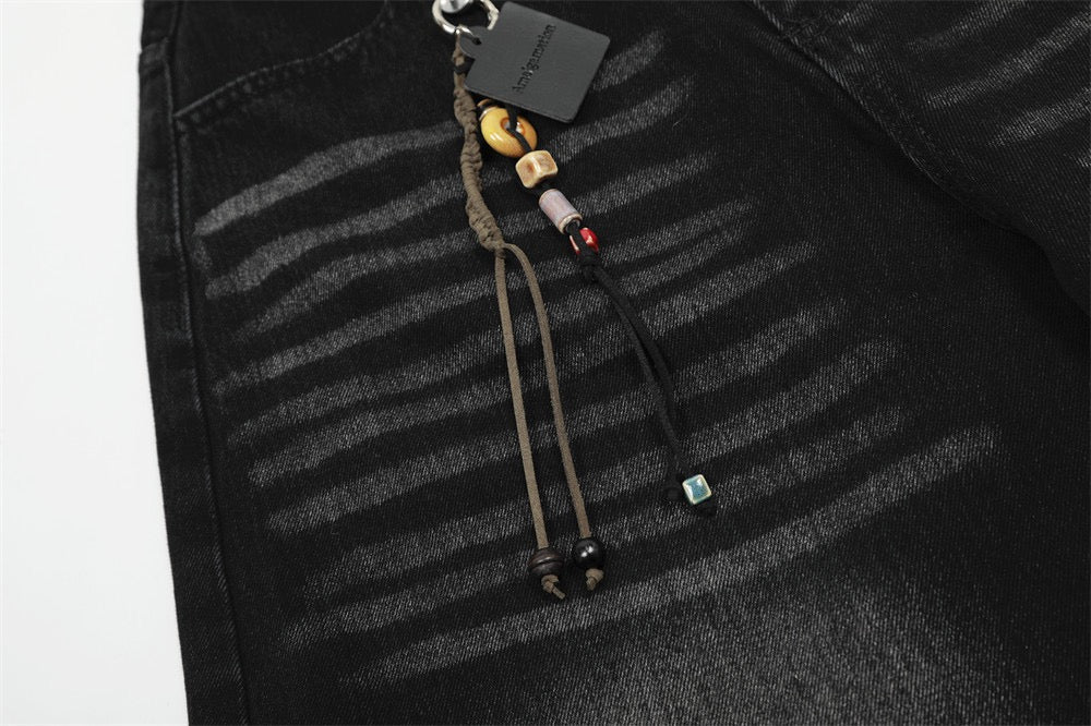 Omirad Courage Cross Embroidered Washed Black Denim Pants