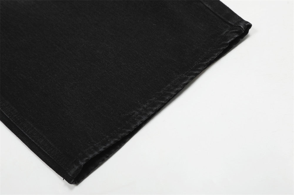 Omirad Courage Cross Embroidered Washed Black Denim Pants