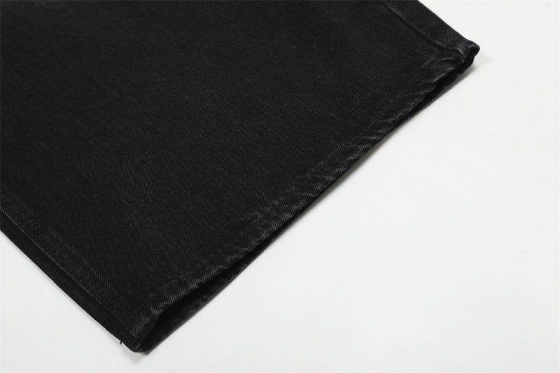 Omirad Courage Cross Embroidered Washed Black Denim Pants