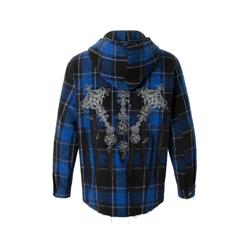 Omirad Plaid Embroidered Hooded Flannel Jacket | SEAKOFF