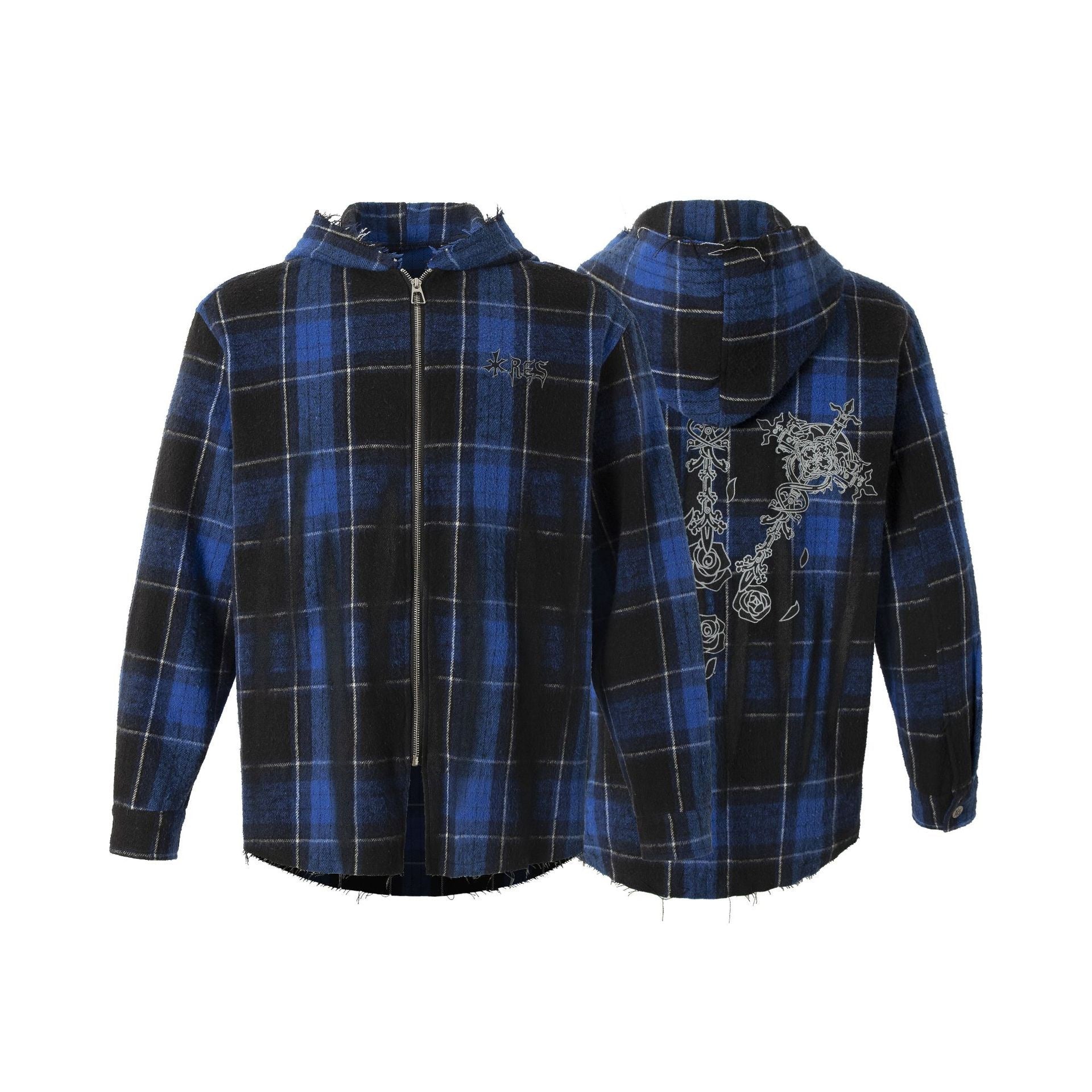 Omirad Plaid Embroidered Hooded Flannel Jacket | SEAKOFF