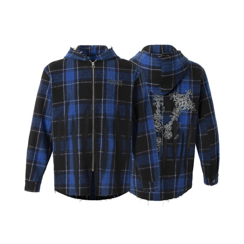 Omirad Plaid Embroidered Hooded Flannel Jacket | SEAKOFF