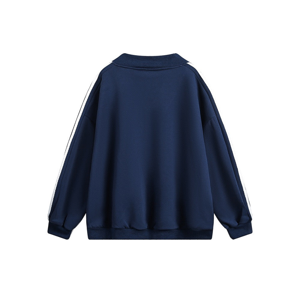 Varsity Stripe V-Neck Pullover Sweatshirt | Relaxed Fit
