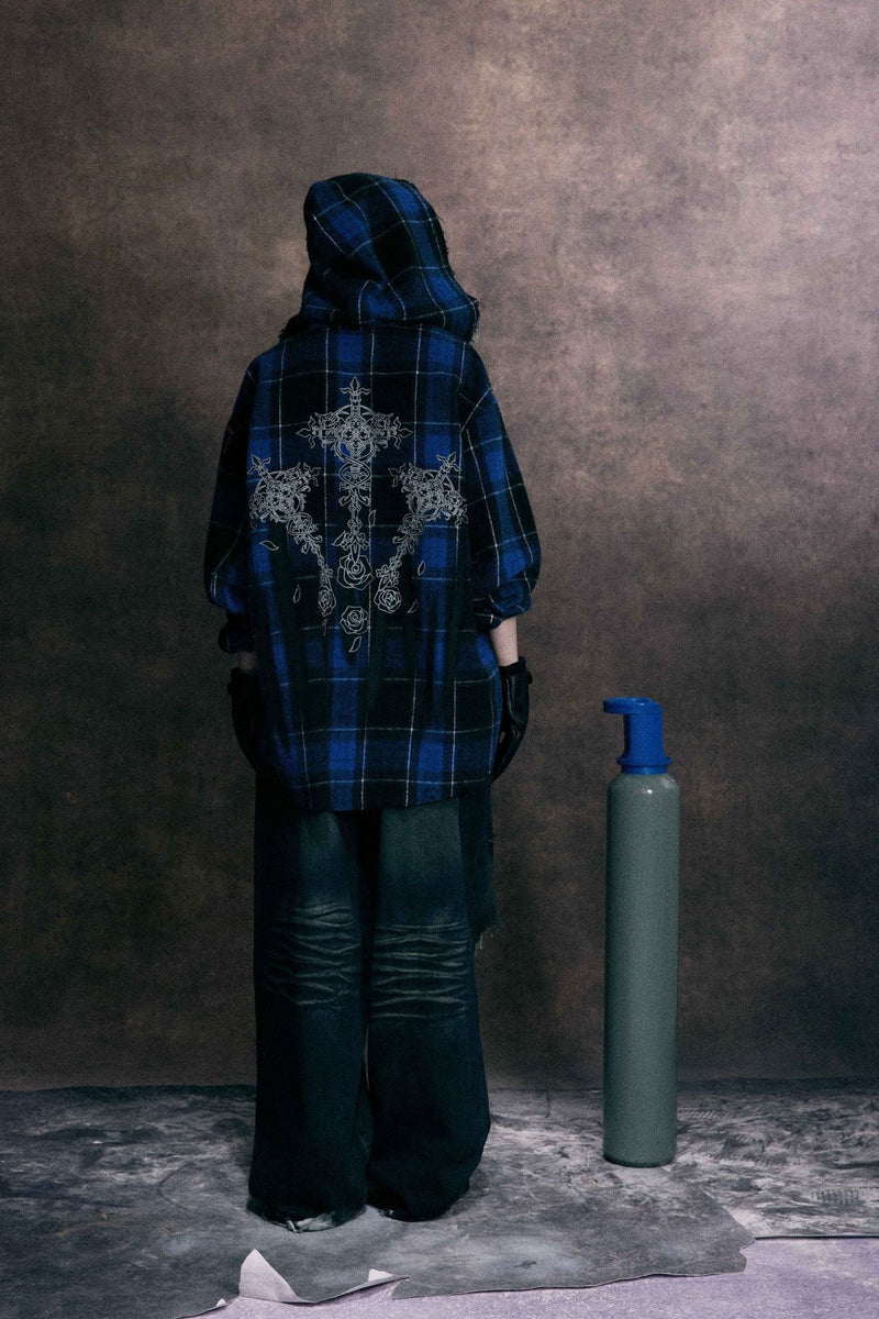 Omirad Plaid Embroidered Hooded Flannel Jacket | SEAKOFF