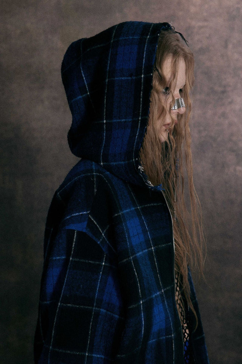 Omirad Plaid Embroidered Hooded Flannel Jacket | SEAKOFF