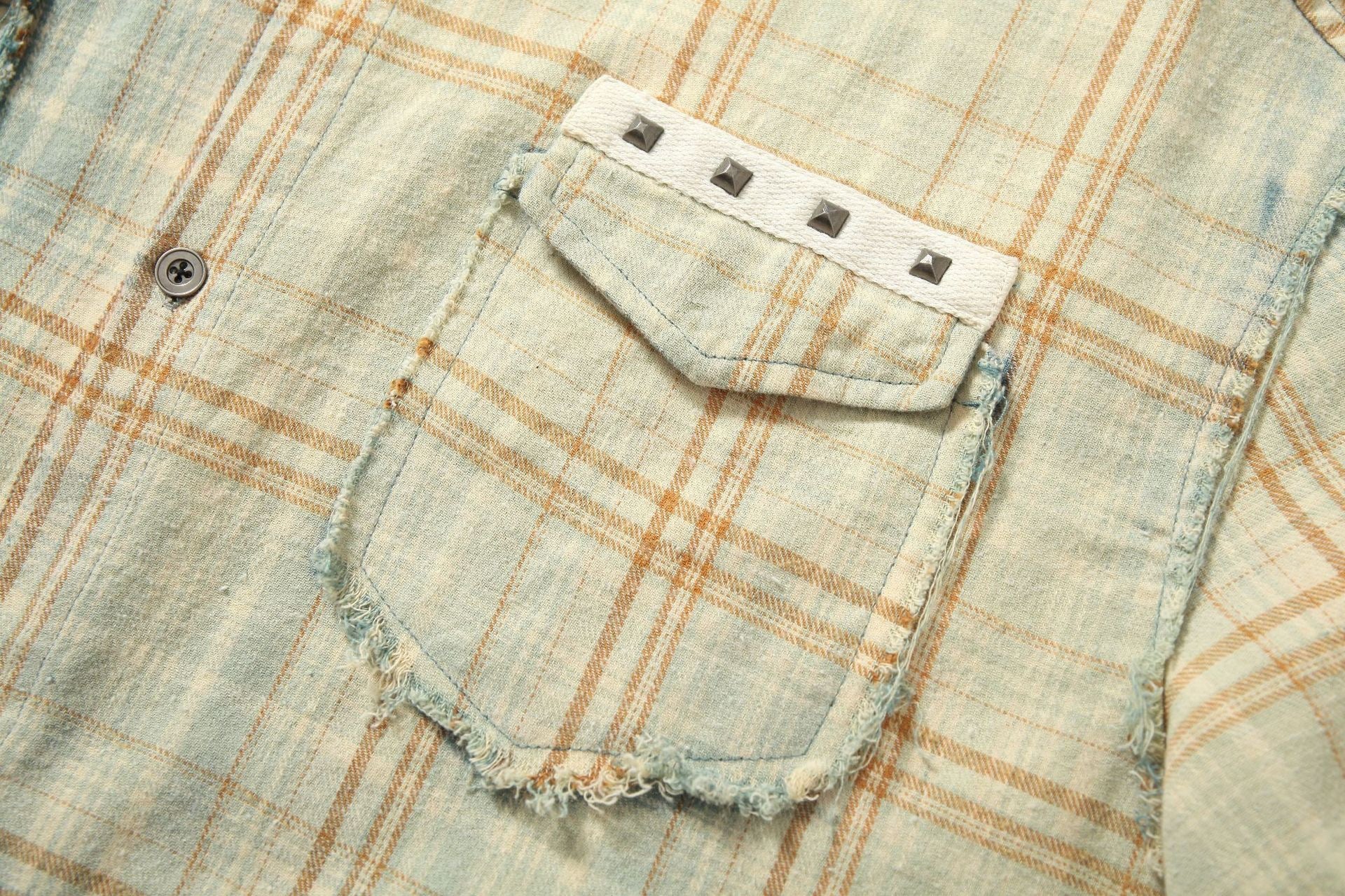 Omirad Gradient Plaid Flannel Shirt | Distressed Raw Hem