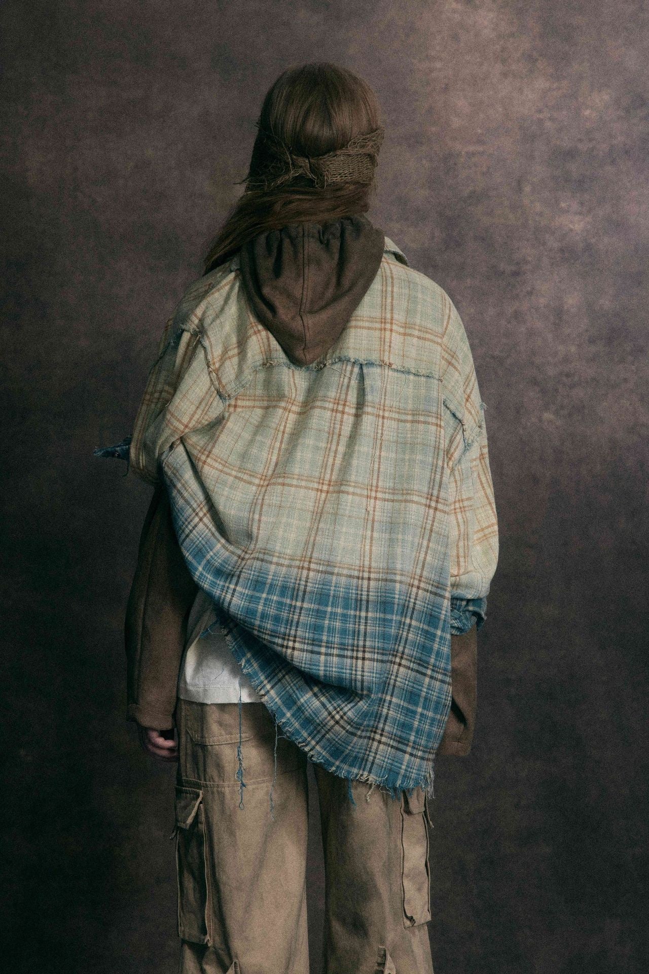Omirad Gradient Plaid Flannel Shirt | Distressed Raw Hem