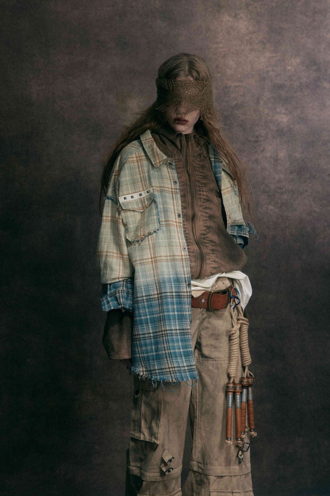Omirad Gradient Plaid Flannel Shirt | Distressed Raw Hem