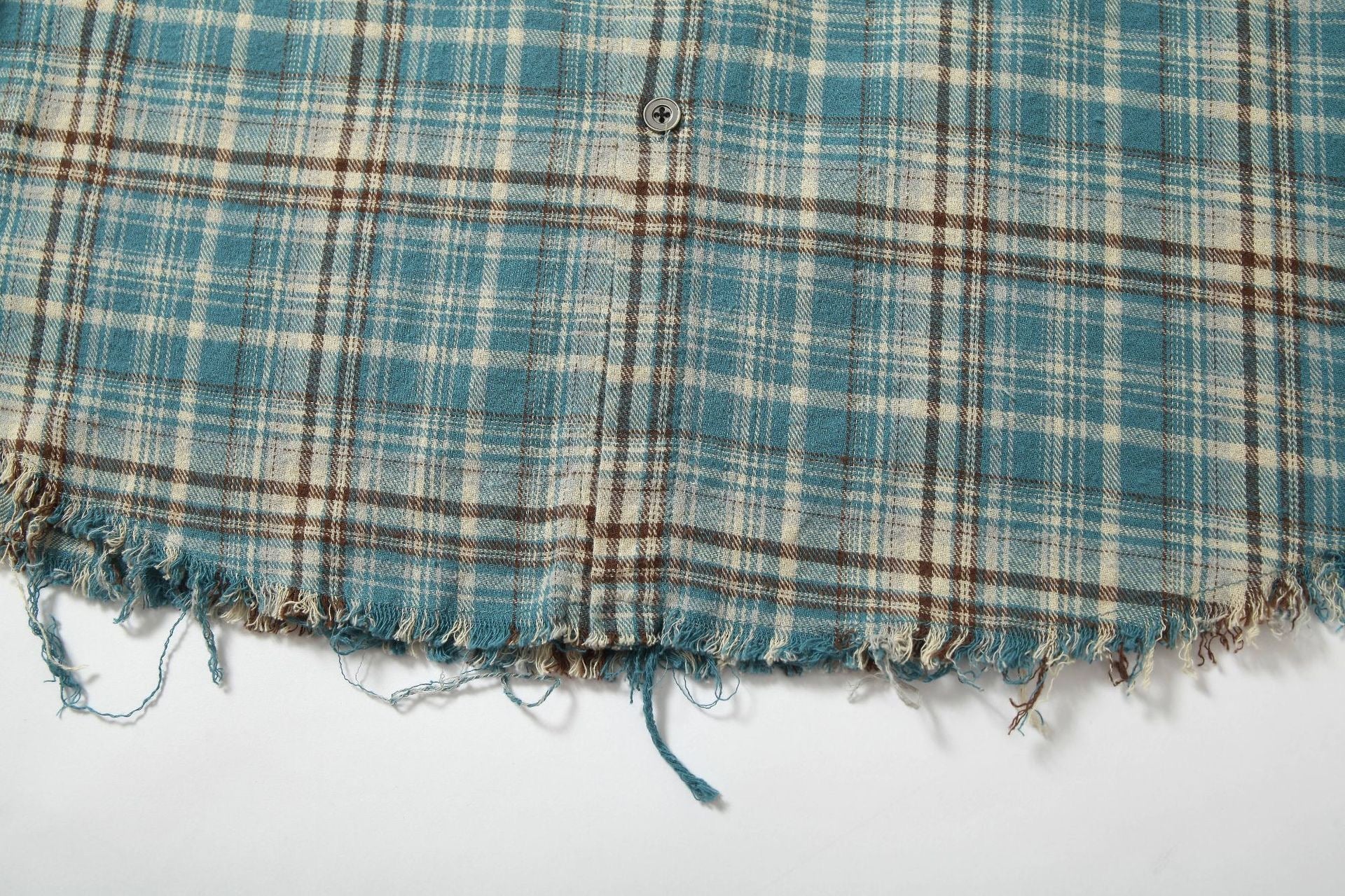 Omirad Gradient Plaid Flannel Shirt | Distressed Raw Hem