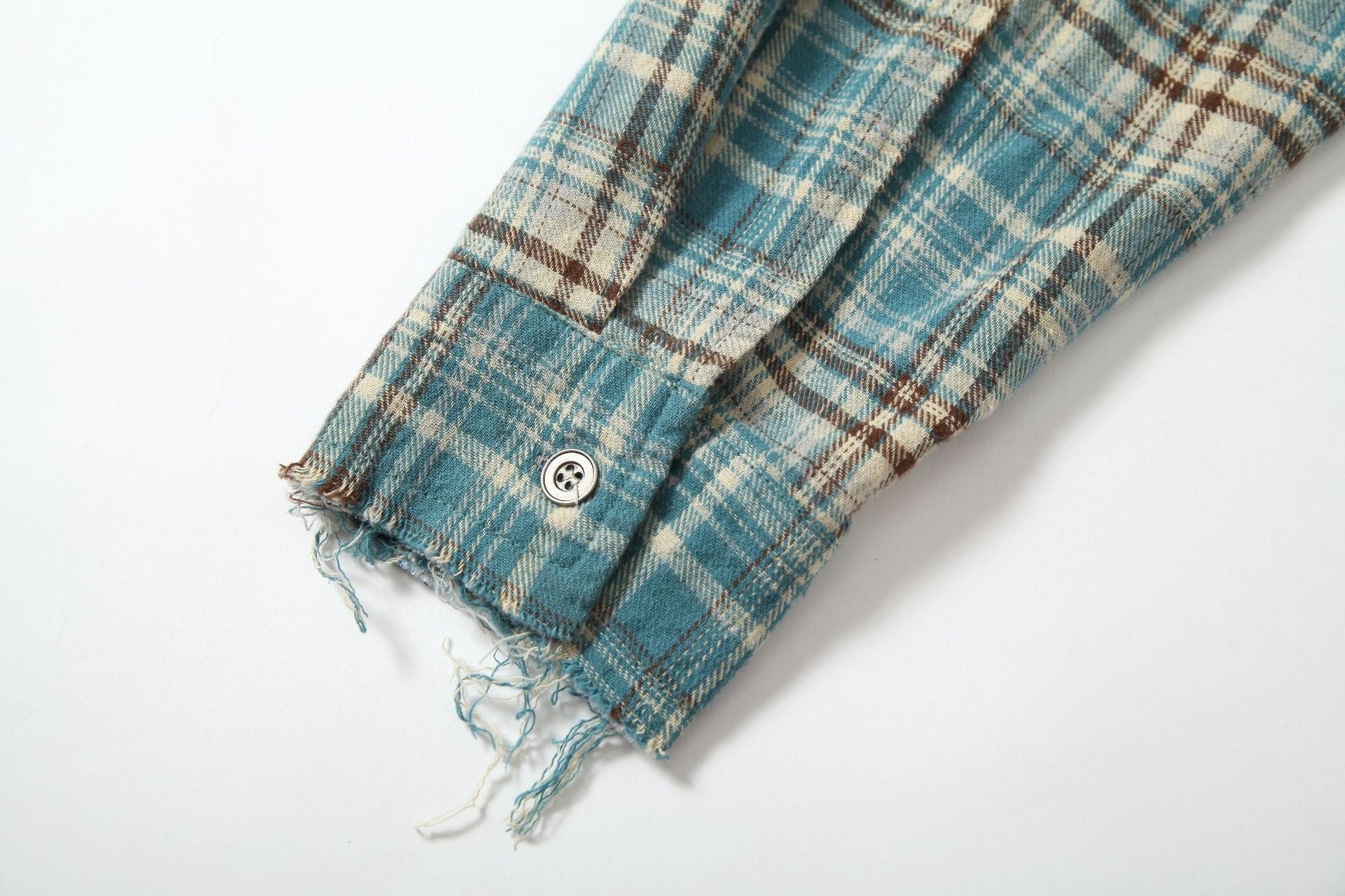 Omirad Gradient Plaid Flannel Shirt | Distressed Raw Hem
