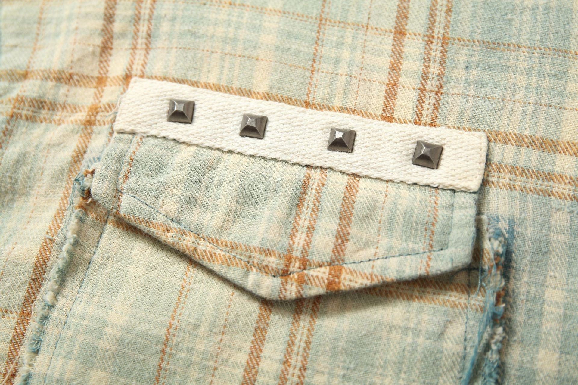 Omirad Gradient Plaid Flannel Shirt | Distressed Raw Hem