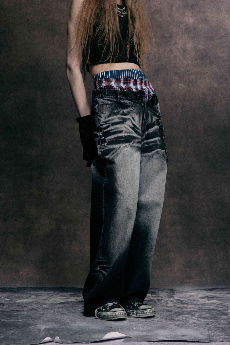 Omirad Crease-Washed Straight-Leg Denim Pants | Vintage Fade