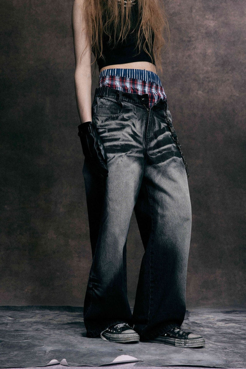 Omirad Crease-Washed Straight-Leg Denim Pants | Vintage Fade