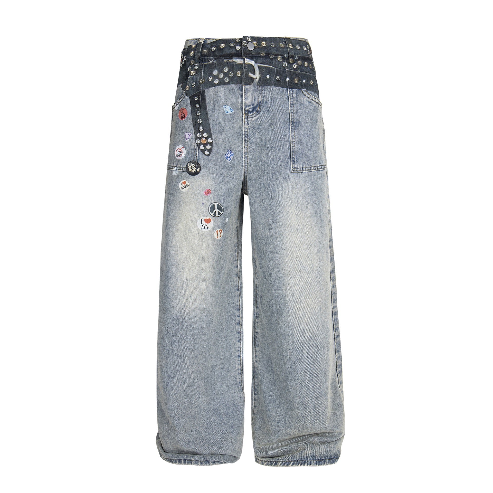 Omirad Studded Patch Wide-Leg Denim Pants | Street Style
