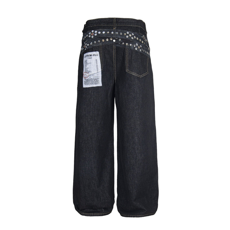 Omirad Studded Patch Wide-Leg Denim Pants | Street Style