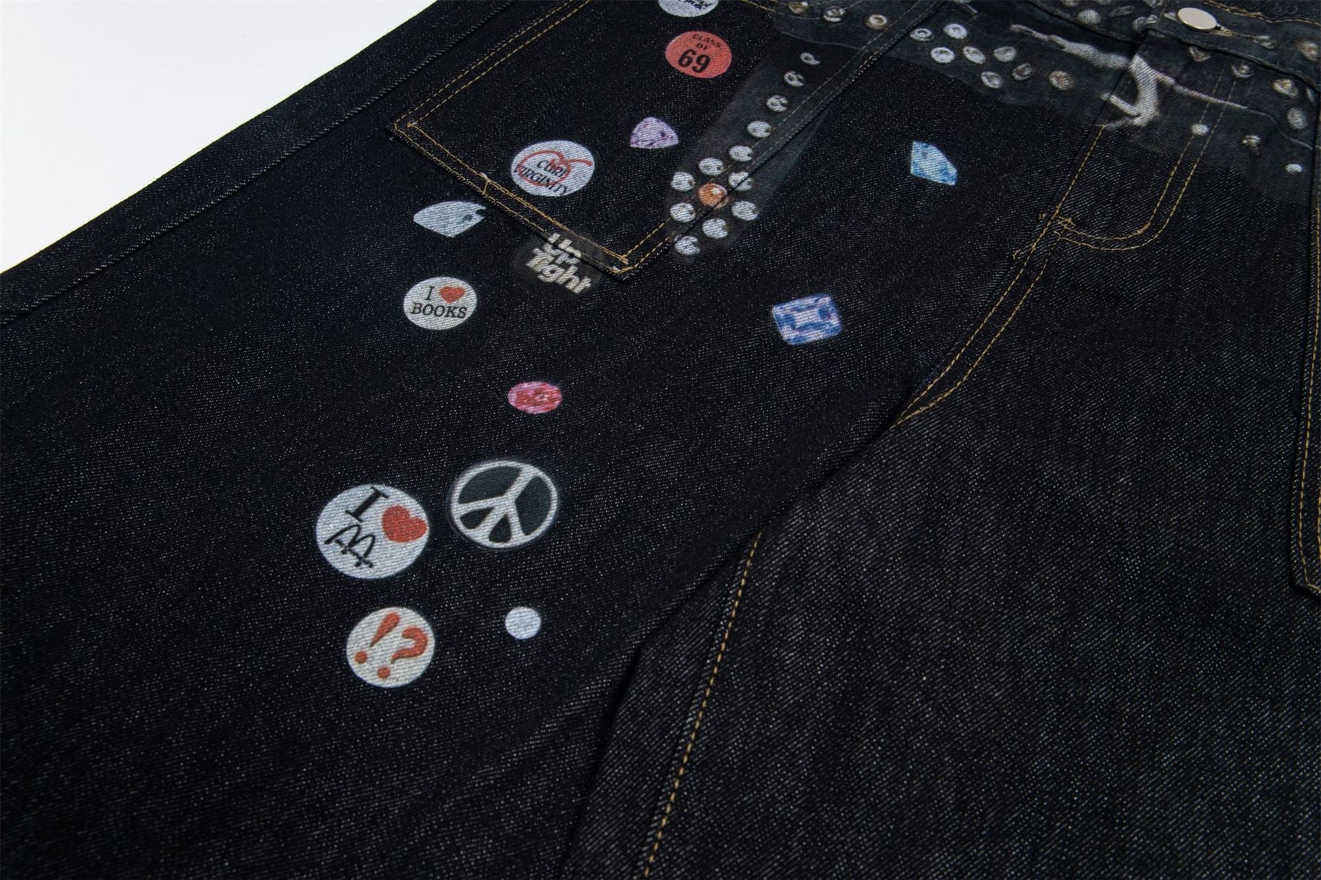 Omirad Studded Patch Wide-Leg Denim Pants | Street Style