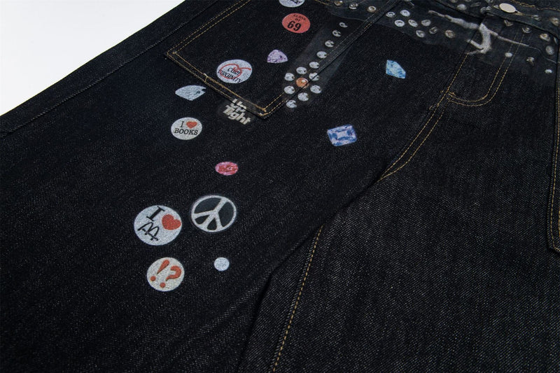 Omirad Studded Patch Wide-Leg Denim Pants | Street Style