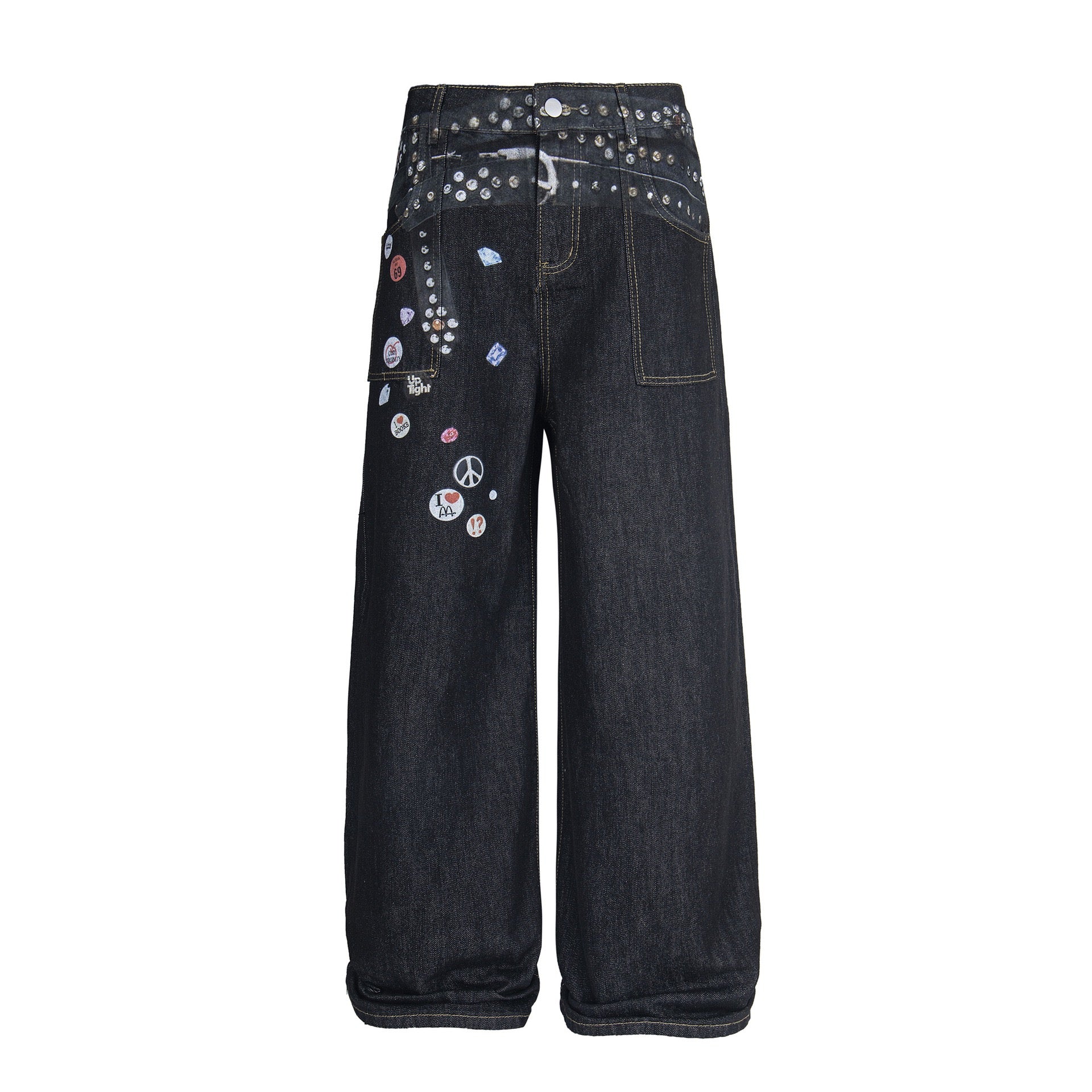 Omirad Studded Patch Wide-Leg Denim Pants | Street Style