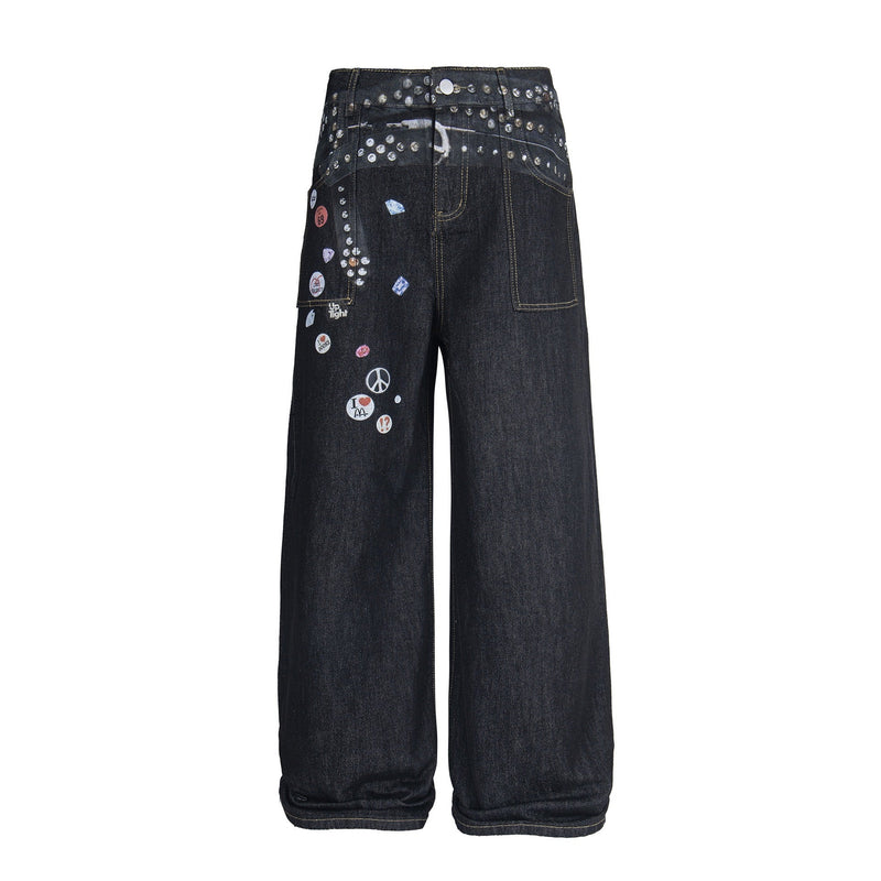 Omirad Studded Patch Wide-Leg Denim Pants | Street Style