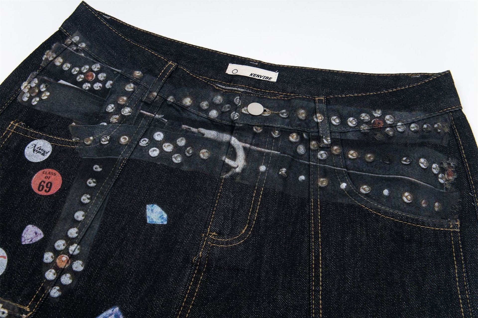 Omirad Studded Patch Wide-Leg Denim Pants | Street Style