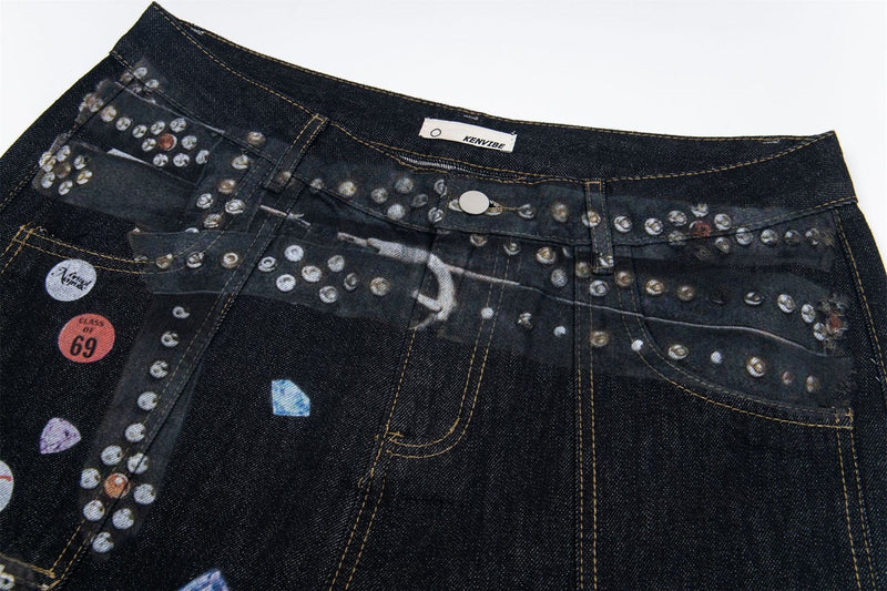 Omirad Studded Patch Wide-Leg Denim Pants | Street Style