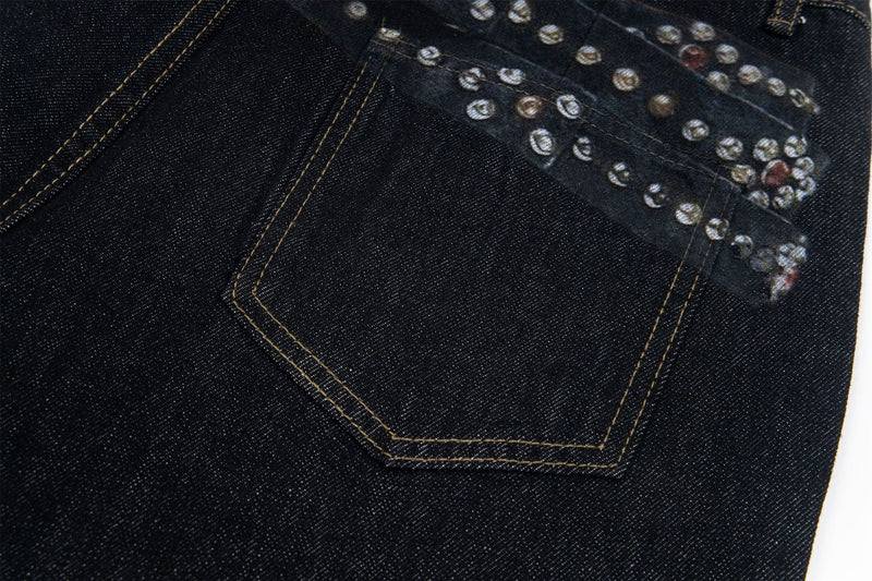 Omirad Studded Patch Wide-Leg Denim Pants | Street Style