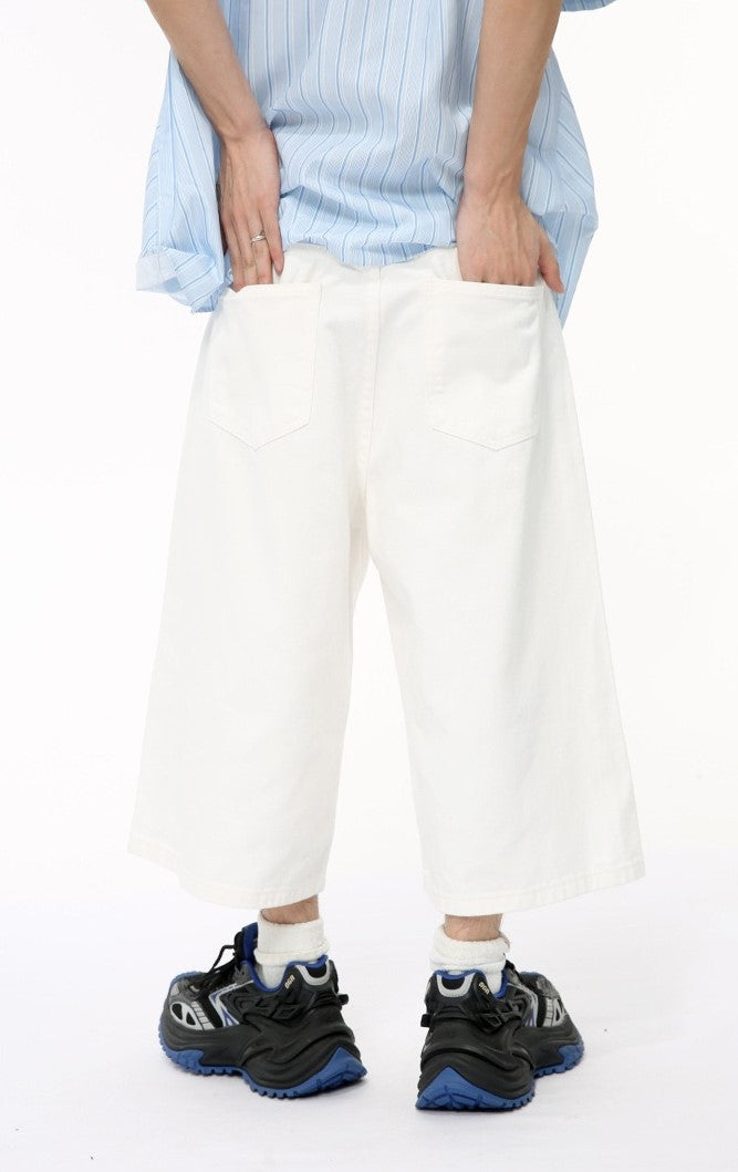 Omirad Clean Cut Wide-Leg Denim Shorts – White