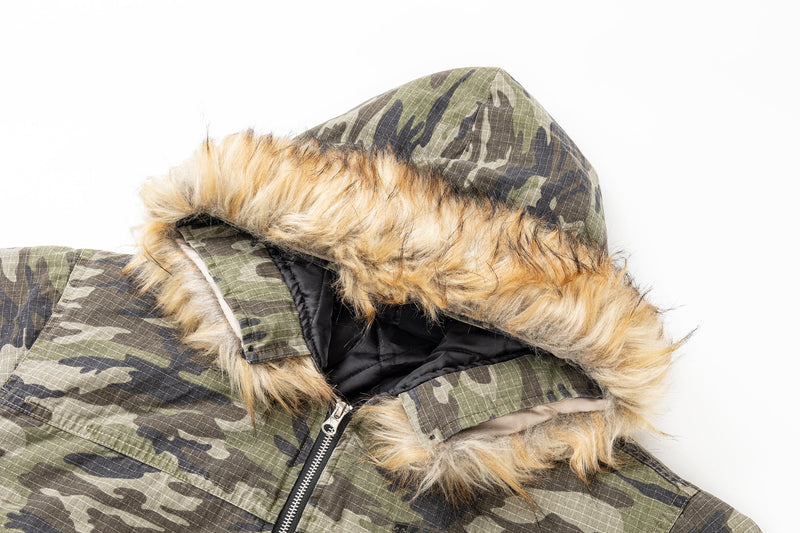 Men's Camo Faux Fur Hooded Padded Cotton Jacket