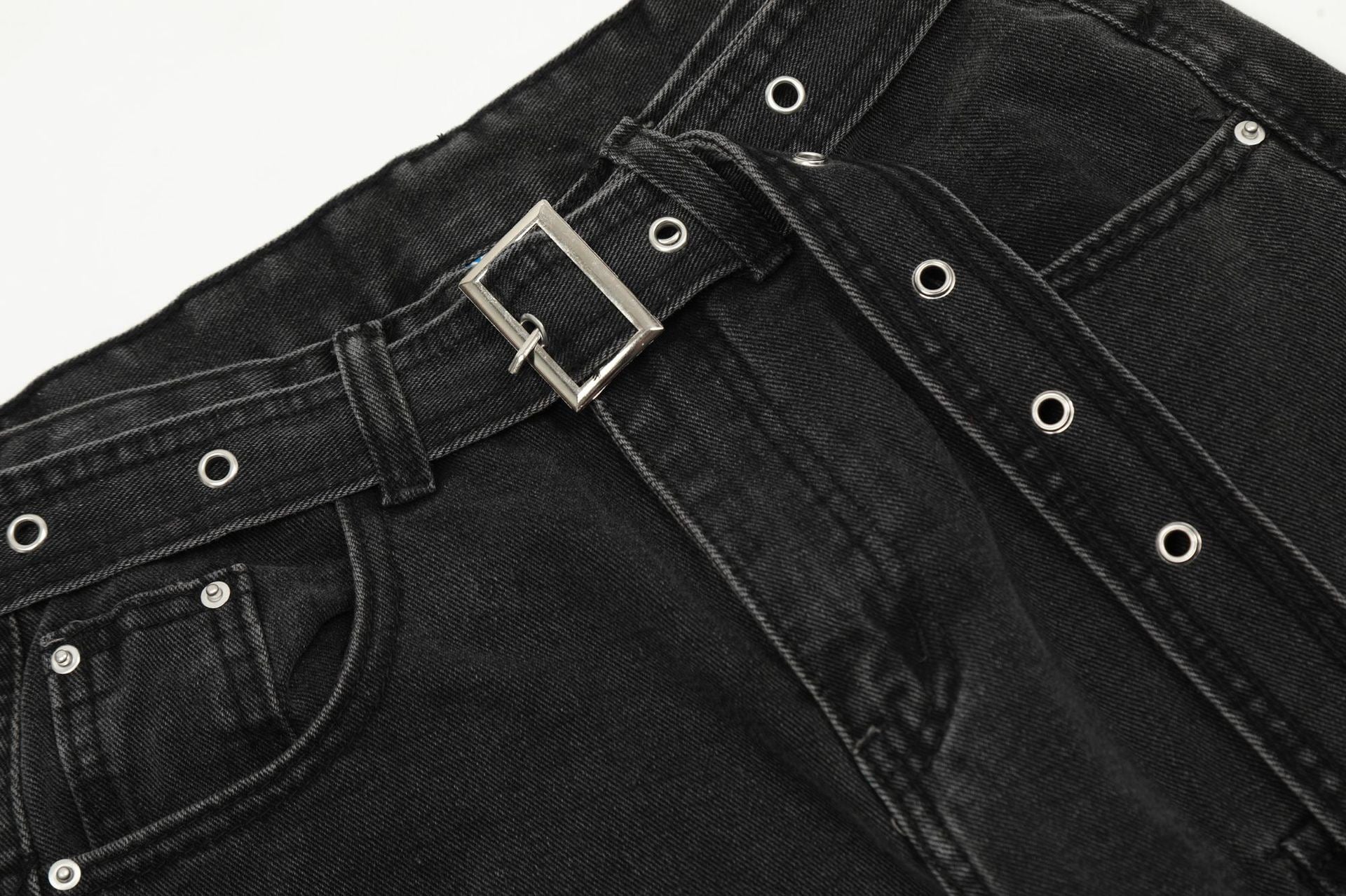 Multi-Pocket Buckle Cargo Jeans | Wide-Leg Denim